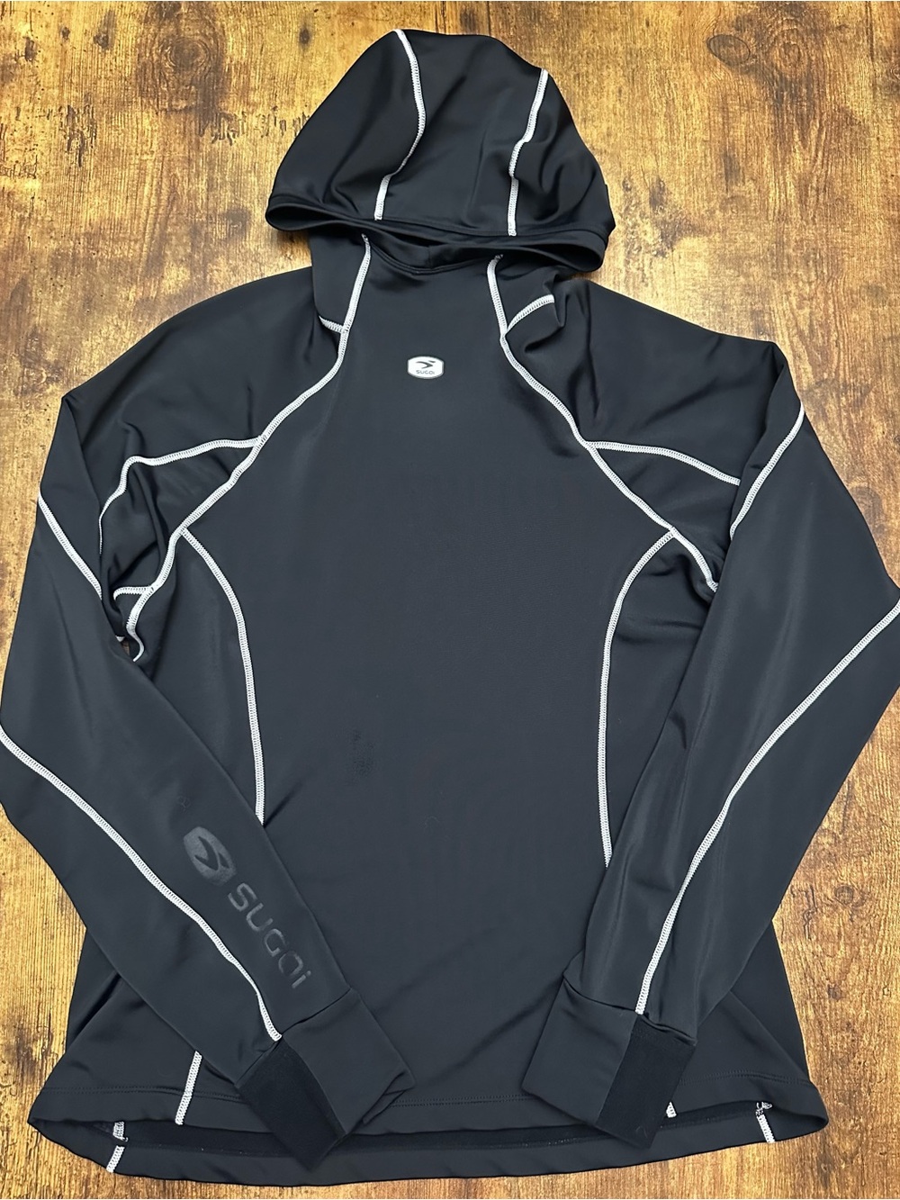 SUGOI Black Hooded Performance Jacket with Contrast Stitching Large